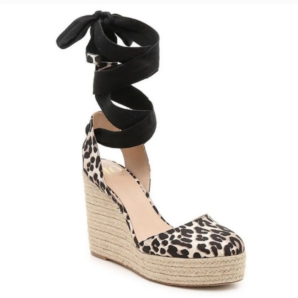 J Lo Jennifer Lopez Meenk Leopard Print Wedge Espadrille Wedge 7.5 - Picture 1 of 5